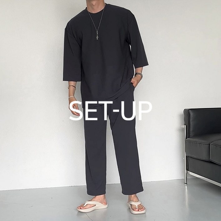 치트키 버블리 링클프리 스판 7부 티셔츠 + 스판 팬츠 셋업