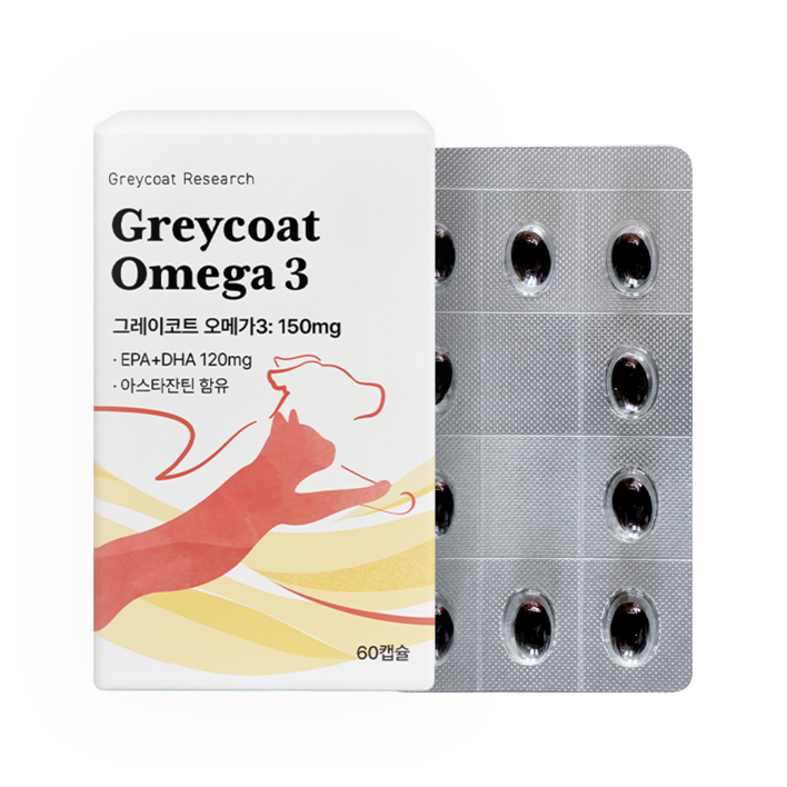 야옹섬 고양이 신장 오메가3 150mg 60캡슐 KD Pharma 미니 고순도 그레이코트 신부전 관리 2개월분