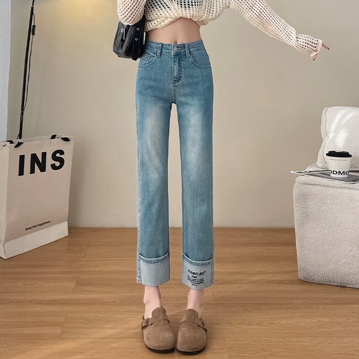 레인보우스타일 롤업 스판 데님 슬림핏 8부9부