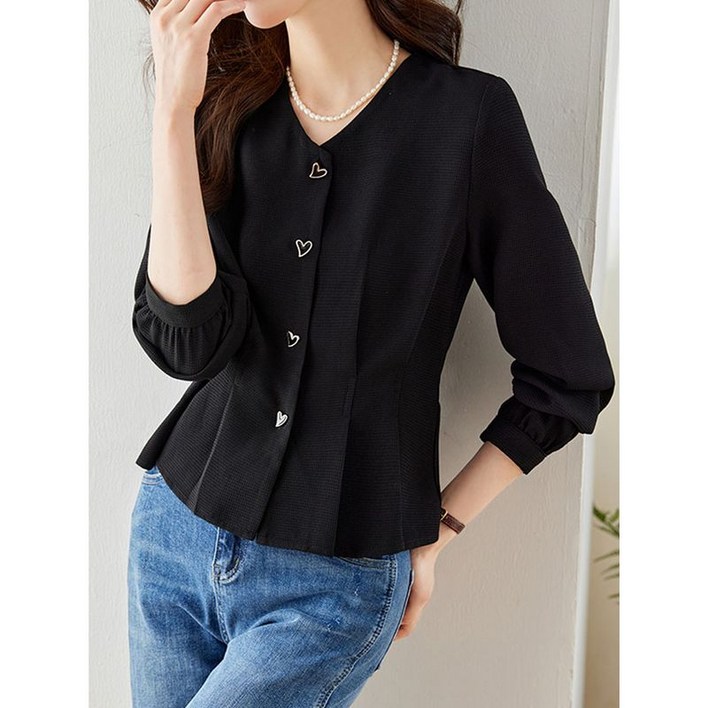 베나프 하트 블랙 페플럼 블라우스 BJ1BL005