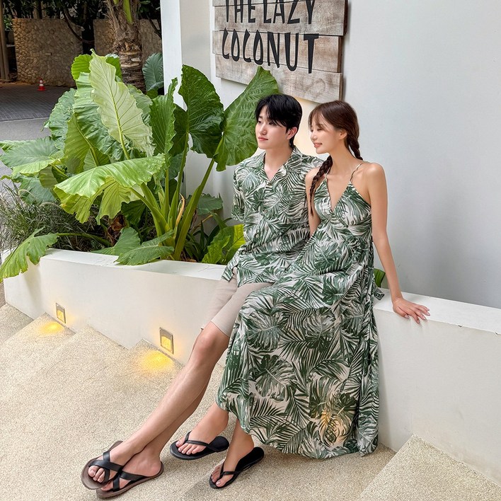44~77 코사무이 야자수 휴양지 커플룩 신혼여행 여름 바캉스 허니문 하와이안 시밀러룩 세트 휴가 여행용