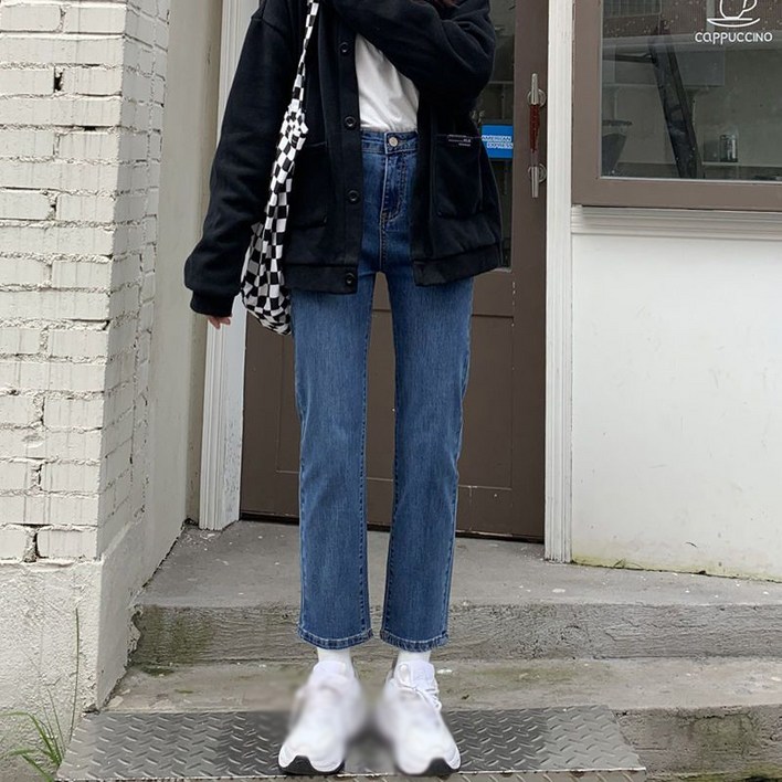 AOKADA 여성 키작녀 청바지 후회안해 스판 와이드 롱 데님팬츠