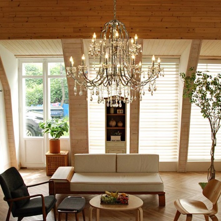 프라임 2단 18등 펜던트 크롬 샹들리에 크리스탈 호텔 거실 인테리어조명