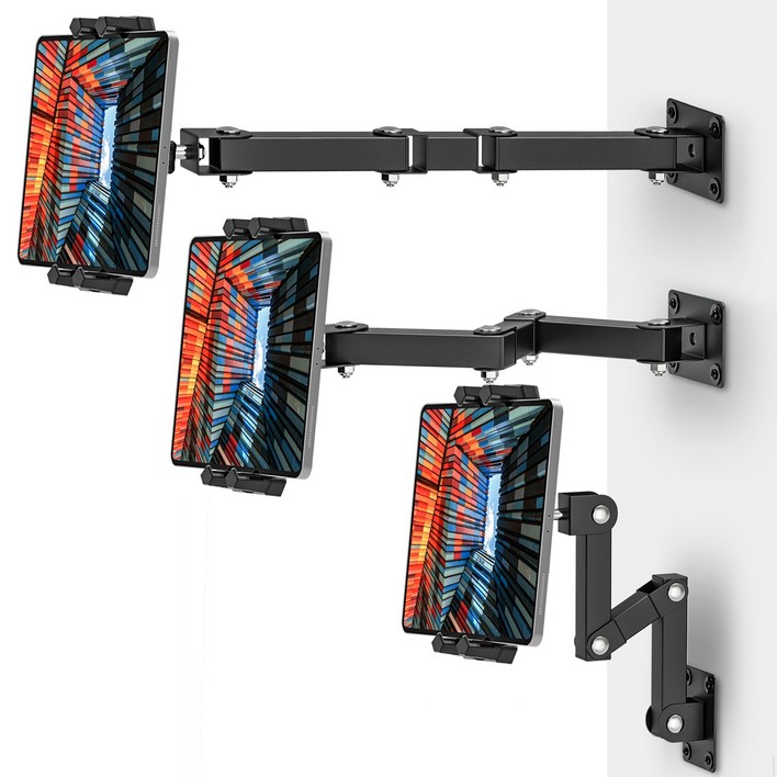벽걸이 태블릿 스마트폰 거치대 금속암 접이식 신축 드릴설치형 다각도조절 4.7~13.5인치 만능호환 견고안전