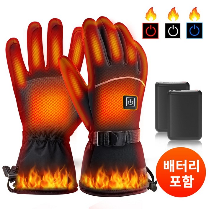 THOUSTA 충전식 발열장갑 3단계 조절 스마트 터치 방풍 방수 장갑 라이딩 스키 낚시용 장갑, 배터리포함