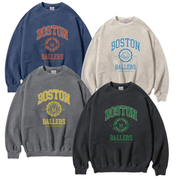 남녀공용보스턴 피그먼트 맨투맨 오버핏 빅사이즈 티셔츠 총4컬러