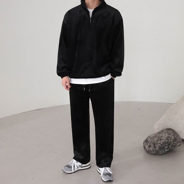 SET베이직바이블 벨리 코듀로이 기모 반집업 와이드 조거 세트 트레이닝 셋업4color