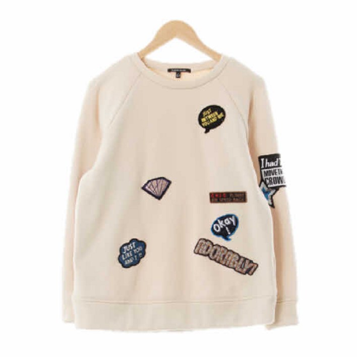 플라스틱아일랜드 9016 라이트베이지 면혼방 와펜라운드맨투맨 S 수지네 구제