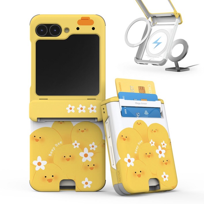 이디즌 갤럭시 Z플립 케이스 맥세이프 컬러 삐오리 귀여운 디자인 슬림 카드 2장 수납 힌지보호 충격방지 지플립5 지플립6