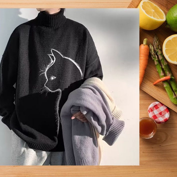 남성 폴라 니트 스웨터 캐주얼 가을 겨울 도톰 상의 레깅스 루즈핏 터틀넥 니트티 캐릭터 남녀공용 하이넥 스웨터 CY