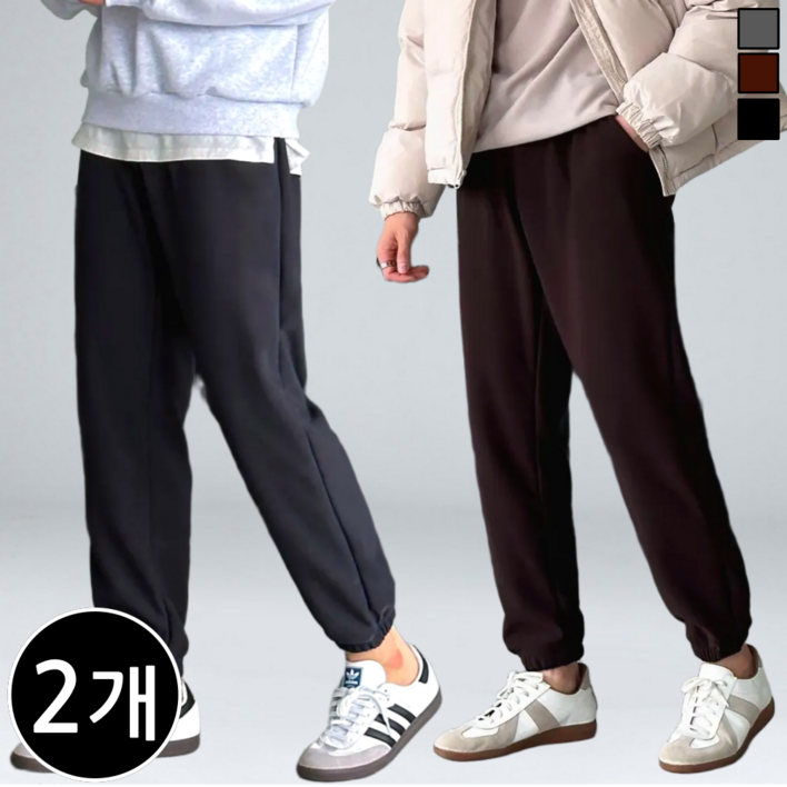 [1+1] 남자 기모 조거팬츠 겨울 스웨이드 스판 밴딩 트레이닝 바지 (6017-2)