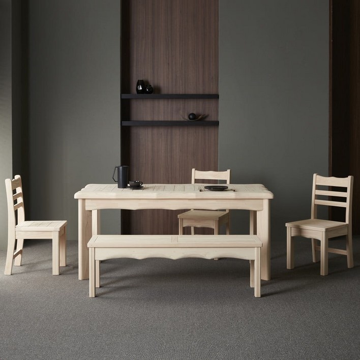 바르숲 킹덤 편백나무 통원목 식탁 테이블 의자 벤치 세트 4인 6인, 일반 3  벤치 1