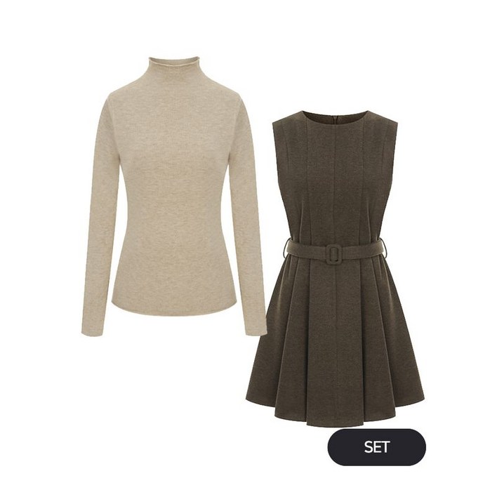 페이지플린 반폴라니트벨티드원피스SET P5DSE005C