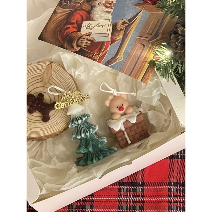 크리스마스트리 루돌프 캔들 세트 장식 데코 집꾸미기 소품 감성소품 연말선물, 노랑이, 우드힐