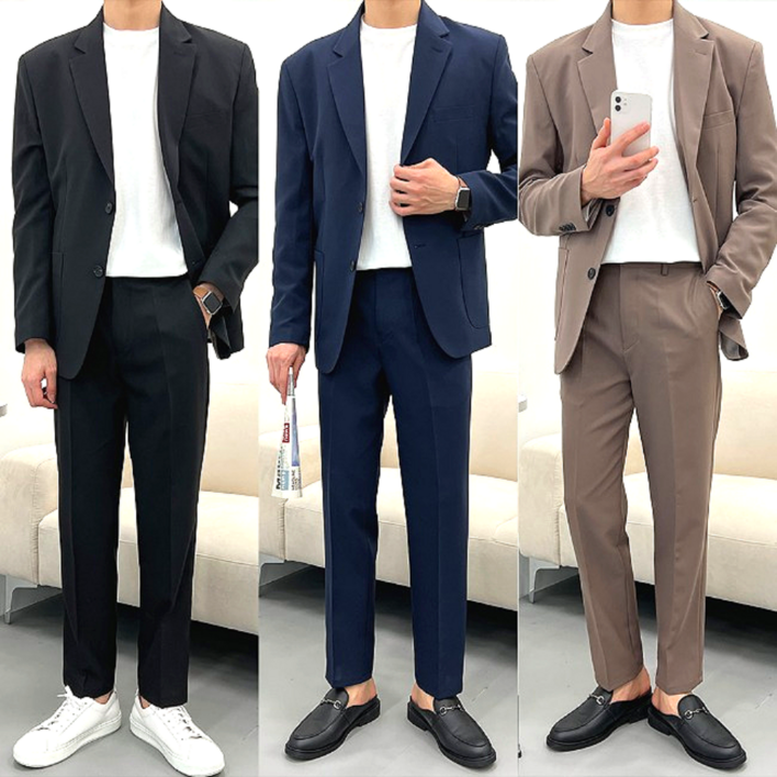 남성용 봄 가을 캐주얼 정장 수트 세트 빅사이즈 S2XL 8컬러 37751
