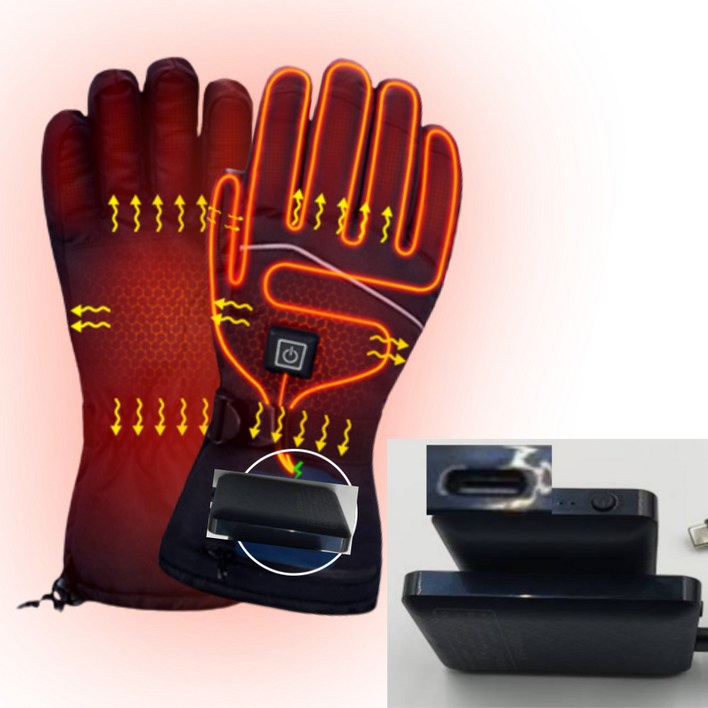 오디투스 발열장갑 C타입 USB 충전식 오토바이 자전거 아버지 선물 열선장갑 배터리, 레더 블랙 01배터리2개