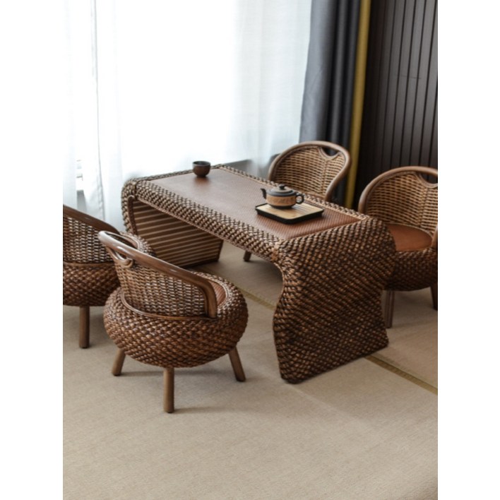 라탄테이블 세트 4인 라트 파라솔 원형 옥상 등나무