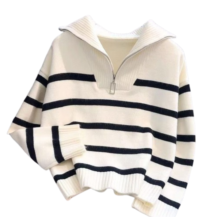여성용 줄무늬 반집업 니트 9IJE15