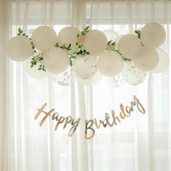 파티레시피 [환갑 아이생일 최애]풍선 24개 장미가랜드 고리마운트 3개 스트랩 제작설명서, 펄 화이트, 1세트
