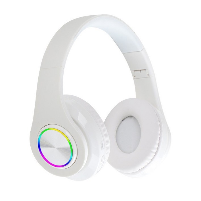 PYHO LED 발광 무선 블루투스 헤드셋 저음 향상  접이식  고음질 헤드폰, 하얀색