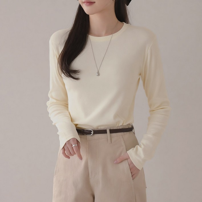 데일리앤 순수 여성 기본 잔골지 면 모달 스판 레이어드 긴팔 티셔츠 봄 가을