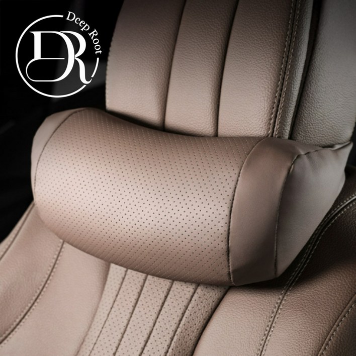 딥루트 차량용 프리미엄 헤드레스트 가죽 목쿠션, 2개, 브라운