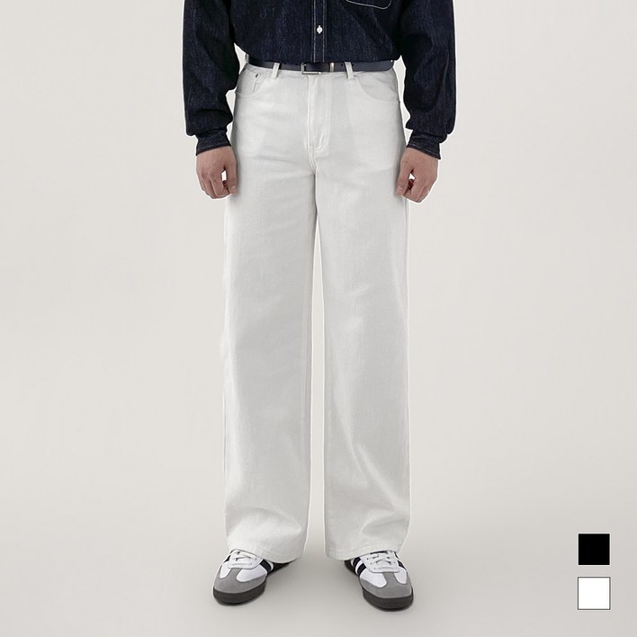 모노마인 남자 청바지 화이트진 블랙진 세미 와이드 데님 팬츠