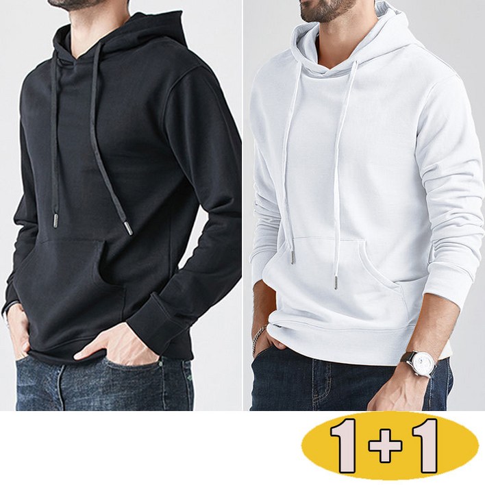 11 남성 봄 가을 후드티셔츠 캐주얼 긴팔 순면 이중 팩 데일리웨어 베이직