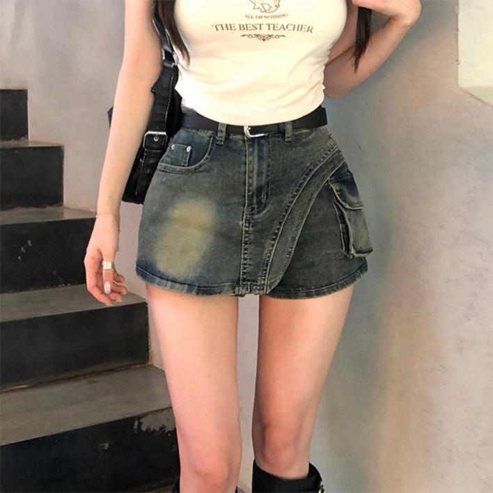 피니 허얇골넓SXL반전뒷태 미닛 사이드포켓 데님 스커트 팬츠