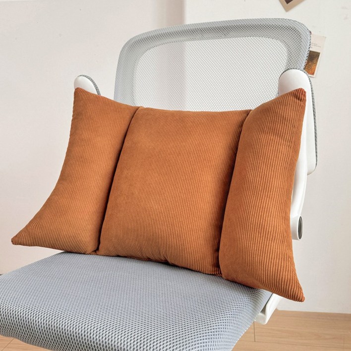 Pogeuni 편안한 코르덴 허리 쿠션 사무실 의자 허리 지탱 등받이 쿠션, 브라운