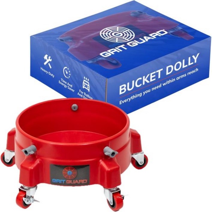 그릿 가드 버킷 돌리휠 포함 5개 휠과 2개 잠금 캐스터가 달린 롤링 디테일링 세차 2.5 4 5 6 갤런 버킷과 호환블랙 2인치 빨간 캐스터