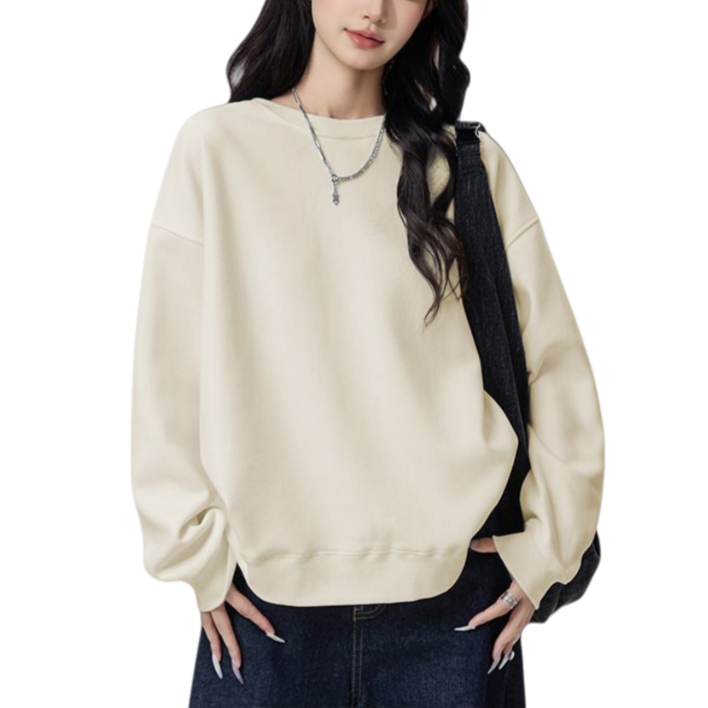 Makone 남성 여성 가을 겨울 라운드 솔리드 슬림핏 커플 맨투맨