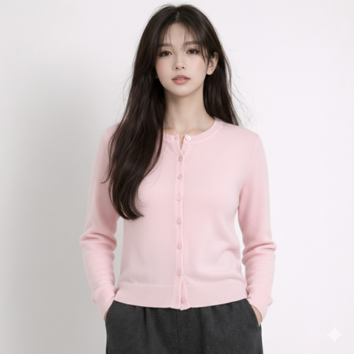 JJ 사계절 여성 부드러운 니트 가디건 라운드 가디건