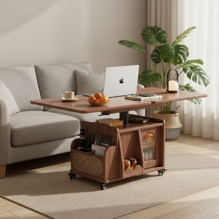 ORDUNE 수납 확장형 리프트업 테이블 접이식 거실 쇼파 소파 티 높이조절 리프트 탁자, 블랙