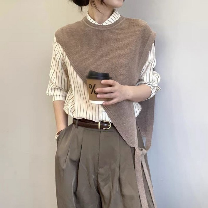 DA ZHANG GUI 여성용 무지 니트숄 페이크 가디건