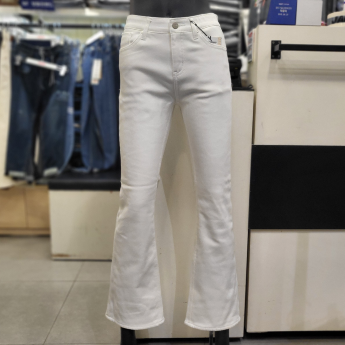 잠뱅이 여성 아이보리 오비안밴딩 양모 부츠컷 스판 청바지 AN4DNE865