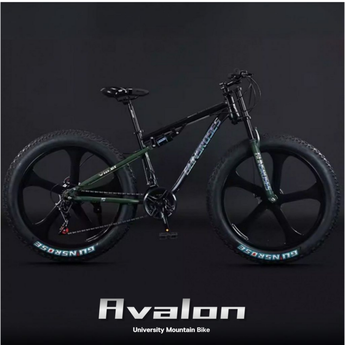 AVALON 팻바이크 풀샥 MTB 산악자전거 고출력 광폭 타이어, B.그린블랙, 1개