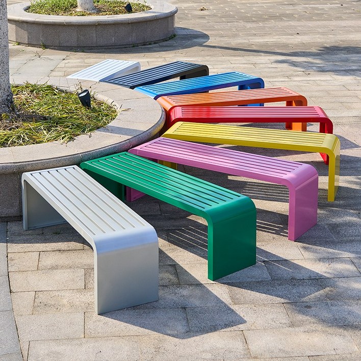 트랑떼 컬러 야외벤치 카페 테라스 대기 벤치의자, 올화이트철제