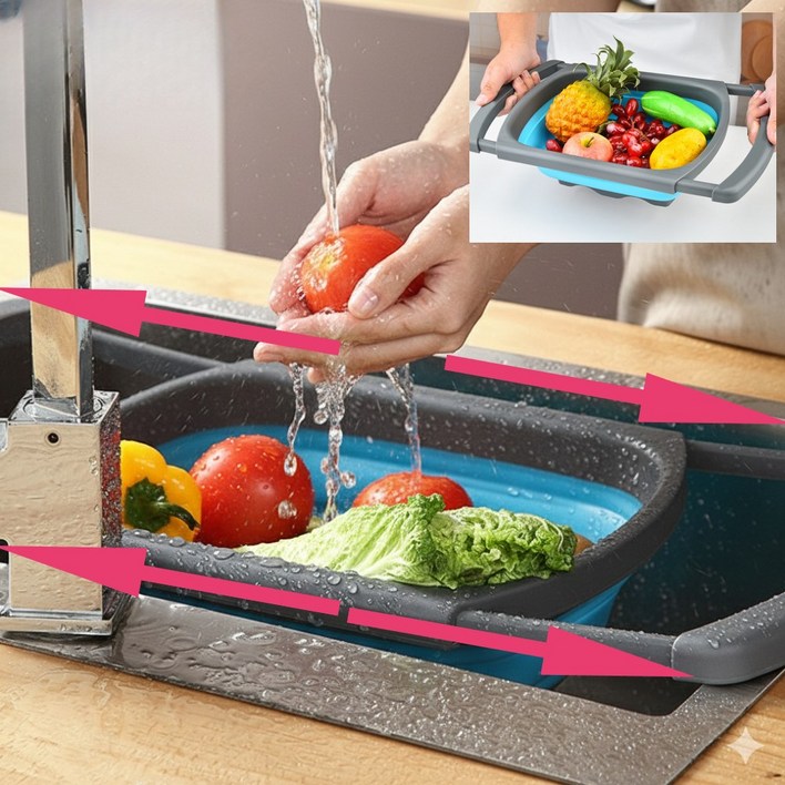 릴플로 휴대용 접이식 개수대 길이 조절, 1개, 딥블루