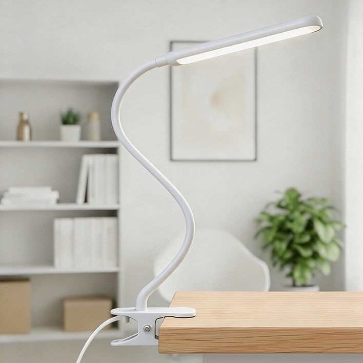 H HNMA HN 클립형 LED 데스크스탠드 단계조광 조색 눈보호 USB 급전, 흰색