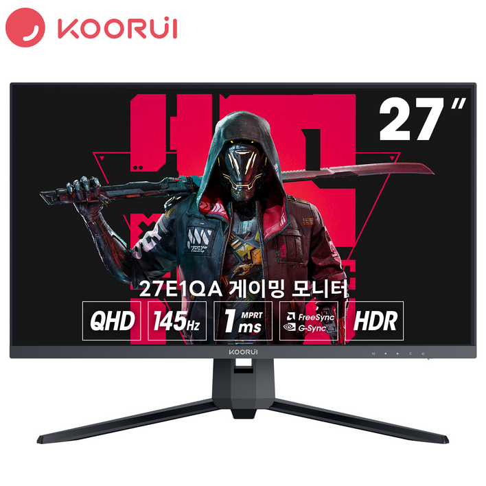 KOORUI 68.58cm VA QHD HDR리얼144HzMPRT1ms 게이밍 모니터 27E1QA 블랙, 27E1QA