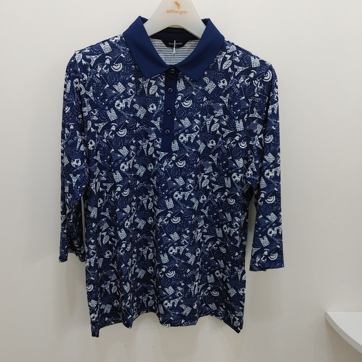 행복한백화점올포유여름 여성 7부 프린트 카라 티셔츠네이비,핑크  AWTYN3491