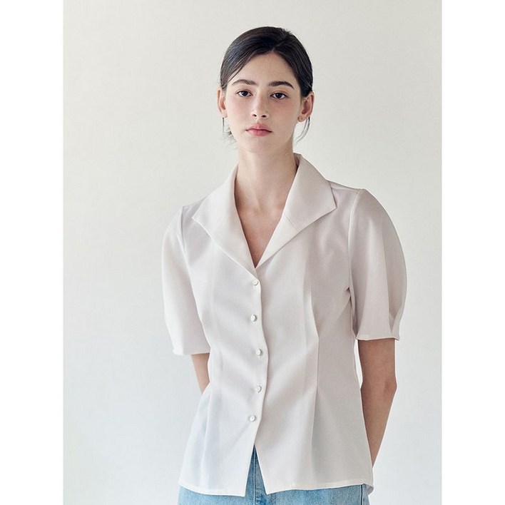 IB 핀턱 오픈카라 자켓형 블라우스VIBAF2446