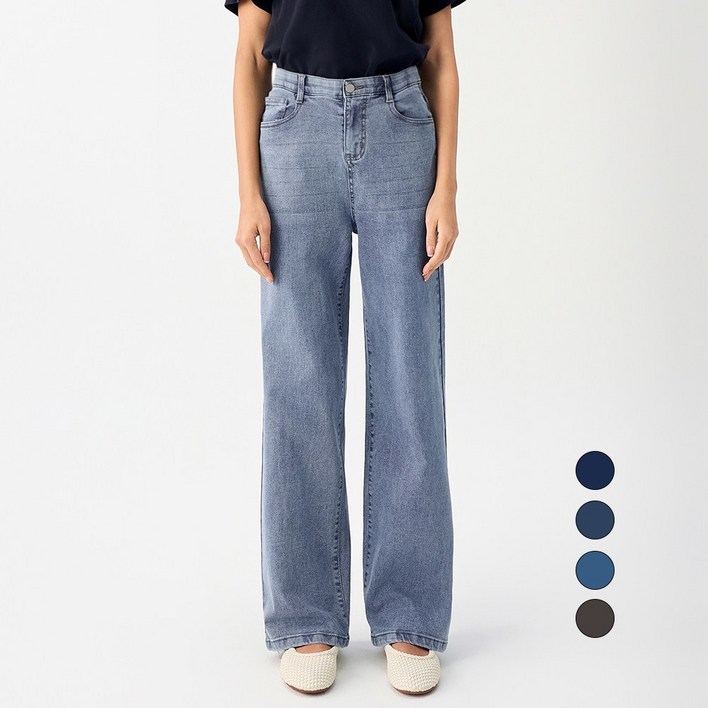 엘블로썸 여성 숏,기본,롱 스판 와이드 허리편한 히든밴드 청바지 3단기장