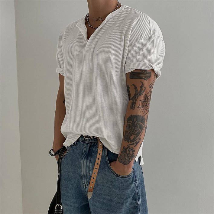 cKw 와플 짜임 반팔 셔츠 T 심플한 기본 티셔츠