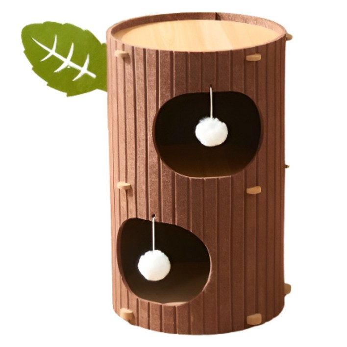캣박스 고양이 3단 통나무 숨숨집 캣타워, 브라운, 1개