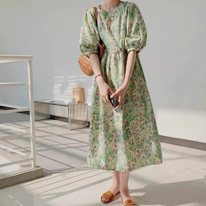 50시즌오프 한정수량세일 메이킹유 반팔 라운드넥 플라워 소매퍼프 A라인 H20리베리원피스