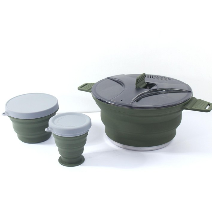 야외 캠핑 접이식 실리콘 냄비 휴대용 스테인리스 조리기구, 1개, 세트 4