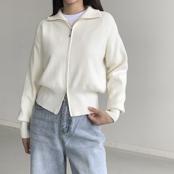 행복여 뉴크 카라 투웨이 니트 집업 가디건