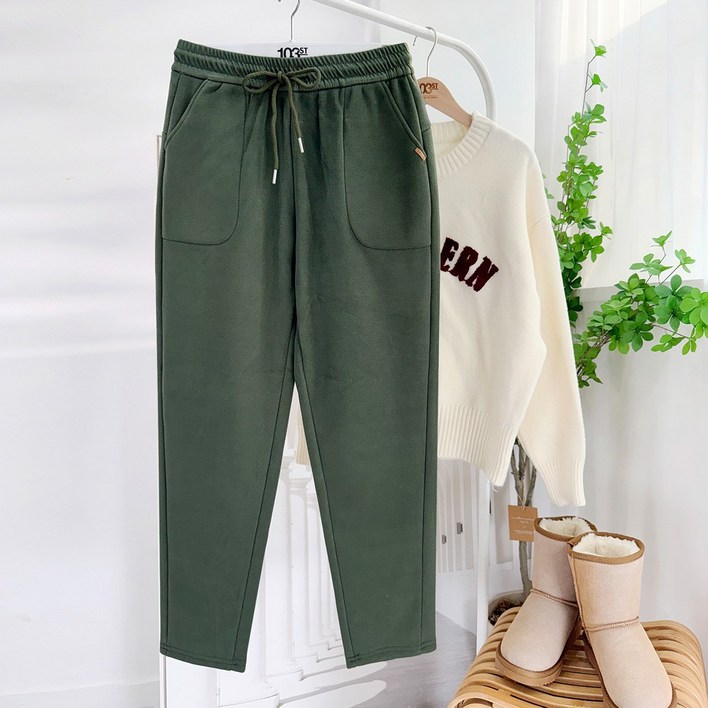 103st 융기모 본딩 겨울 배기 팬츠 5컬러여성 피치 기모 밴딩 스판 융털 방한 바지